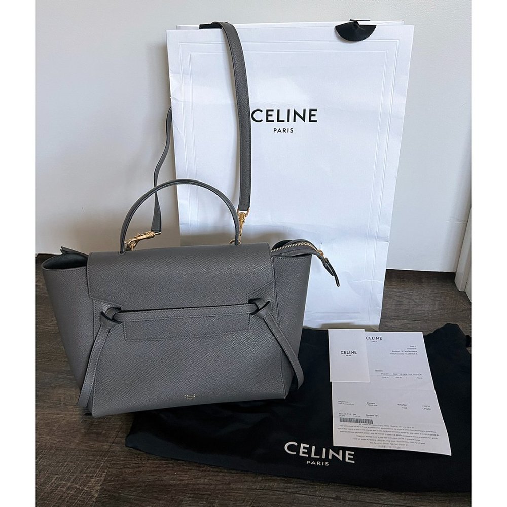 Grey Grained Calfskin Celine Mini Belt Bag Purchased From Celine Paris Boutique